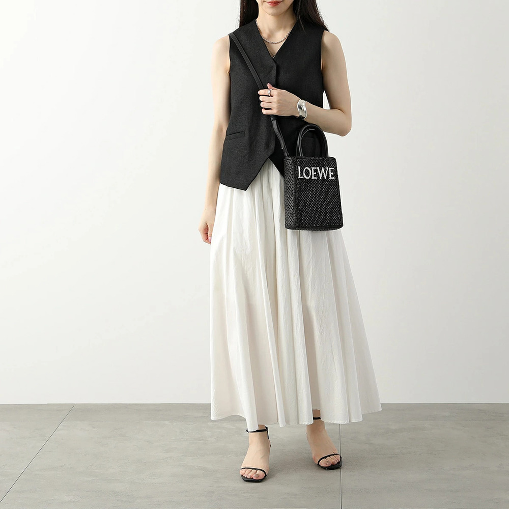 Loewe Basket Bag Shoulder Handbag Tote Raffia Black White